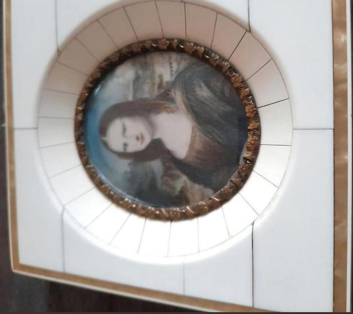 Antiek Miniatuur Mona Lisa Portret - ca. 1890-1910, Antiek en Kunst, Kunst | Schilderijen | Klassiek, Ophalen of Verzenden