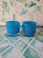 Mooie blauwe glazen waxinelichthouders, nieuw. 9 x 8 cm, Overige materialen, Blauw, ., Nieuw