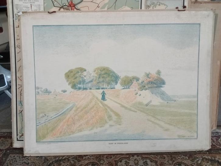 Schoolplaat Terp in Friesland, Antiek en Kunst, Antiek | Schoolplaten, Aardrijkskunde, Ophalen