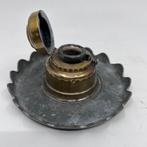 antieke inktpot tin met messing en glas, Ophalen of Verzenden
