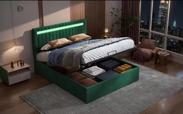 Bed Velvet Groen tweepersoonsbed 160x200 160 NIEUW beliani, Huis en Inrichting, Slaapkamer | Boxsprings, Nieuw, 160 cm, 200 cm