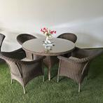 Ronde Wicker tuinset met glasplaat – 4 stoelen / Prima staat, Gebruikt, Verzenden, ., .