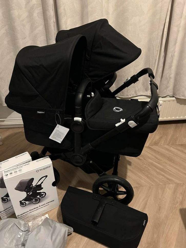 Bugaboo Donkey 5 All Black Duo kinderwagen, Kinderen en Baby's, Kinderwagens en Combinaties, Zo goed als nieuw, Bugaboo, Duowagen