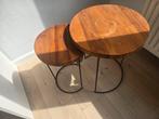 Teak houten bijzettafeltjes 2 stuks., Ophalen, Zo goed als nieuw, Hout, Minder dan 55 cm