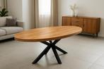 Ovaal warm bruin eettafel met metaal x-poot 180x100, Huis en Inrichting, Ophalen, 50 tot 100 cm, Zo goed als nieuw, Vijf personen of meer