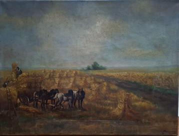 Schilderij (oogstende boeren van J. Bergman) beschikbaar voor biedingen