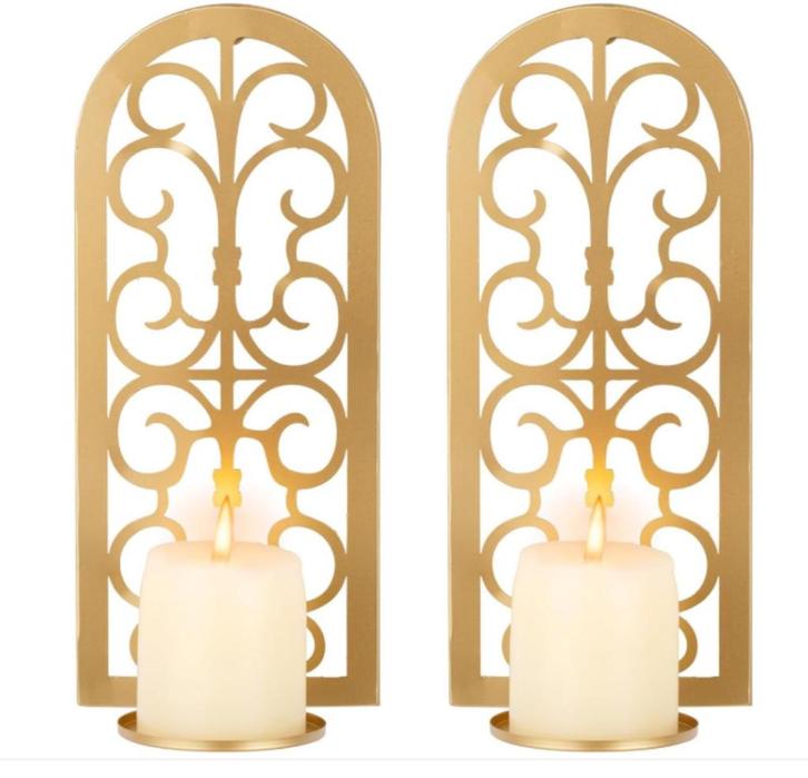 Muur kandelaar goud, set van twee, Huis en Inrichting, Woonaccessoires | Kandelaars en Kaarsen, Nieuw, Kandelaar, 25 tot 50 cm
