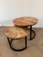 Set van 2 salontafels – massief mangohout, Huis en Inrichting, Tafels | Salontafels, Ophalen, Gebruikt, 50 tot 100 cm, Industrieel / Scandinavisch