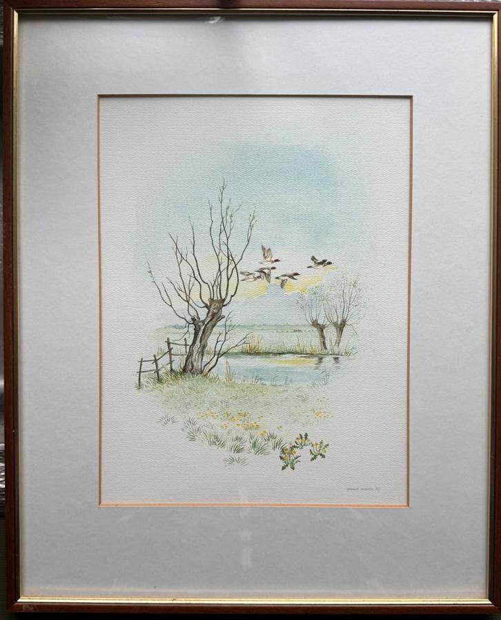 Jennie Monen - opvliegende eenden, Antiek en Kunst, Kunst | Schilderijen | Klassiek, Ophalen of Verzenden