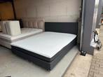 Boxspring 180x200 antraciet - vlak hoofdbord, Ophalen, Tweepersoons, Zo goed als nieuw, 180 cm