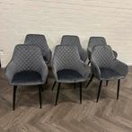 6 Fluwelen Eetkamerstoelen Blauw Grijs, Metaal, Blauw, Ophalen of Verzenden, Zo goed als nieuw