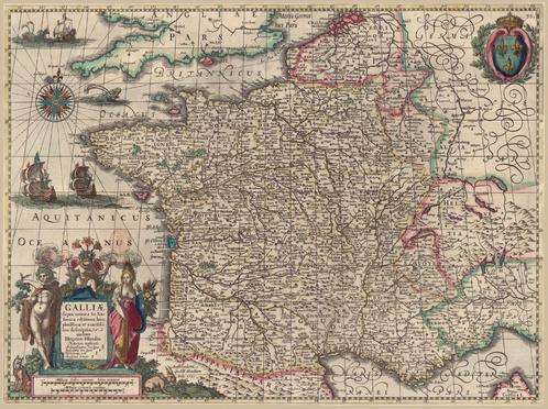 Grote landkaart van Frankrijk door Hondius 17e eeuw, Boeken, Atlassen en Landkaarten, Zo goed als nieuw, Landkaart, Wereld, 1800 tot 2000