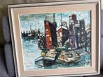 Fraai Im/Expressionistisch schilderij  van een haven, Ophalen