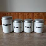 EMAILLE WITTE BUSSENSET MET ZWARTE BLOKLETTERS., Antiek en Kunst, Antiek | Emaille, Ophalen of Verzenden