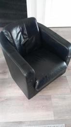 Zwart leren fauteuil, Huis en Inrichting, Fauteuils, Ophalen, Gebruikt, Leer