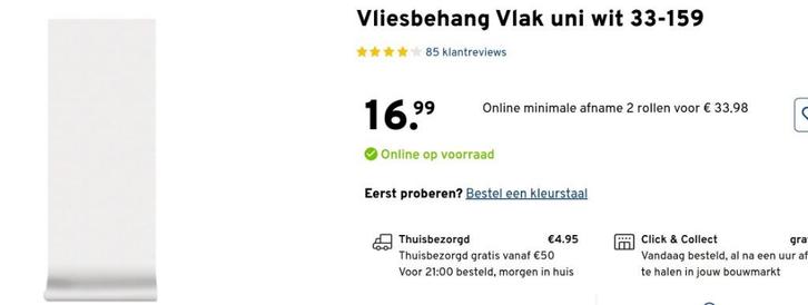 Behang, strakke muren met vliesbehang, Huis en Inrichting, Stoffering | Behang, Wit, 75 m² of meer, Ophalen