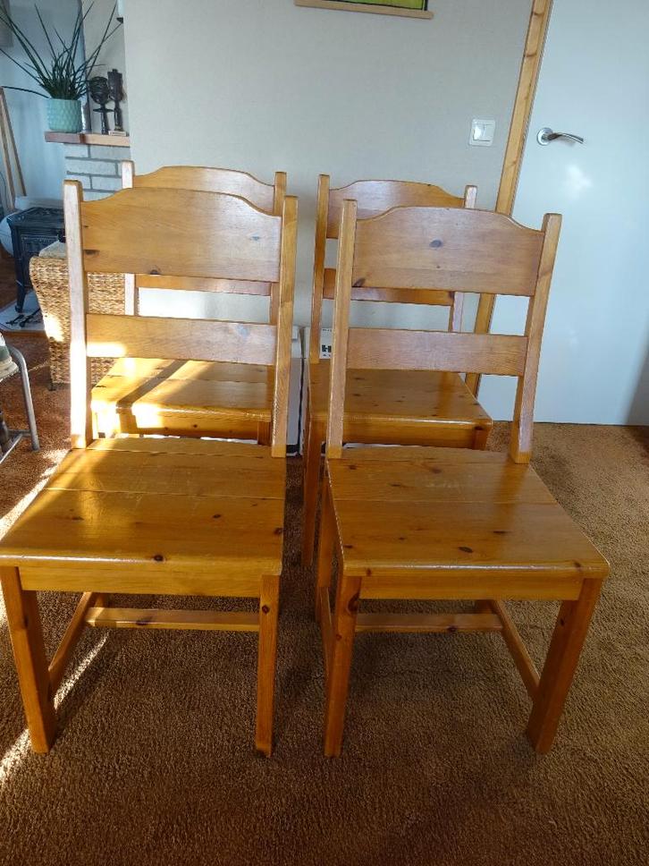 vier eetkamerstoelen, Huis en Inrichting, Stoelen, Gebruikt, Vier, Hout, Bruin, Ophalen