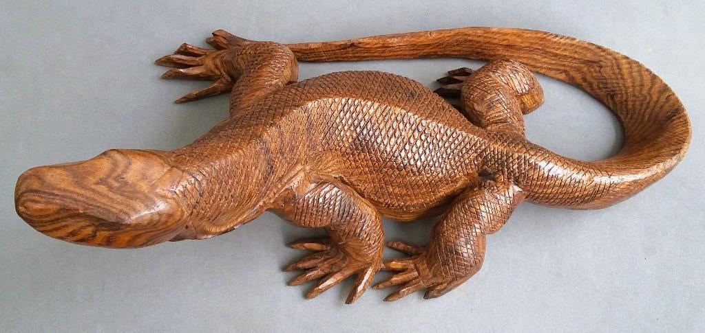 Tropisch Hardhout Komodo Varaan Beeld Sculptuur Indonesië, Antiek en Kunst, Ophalen of Verzenden