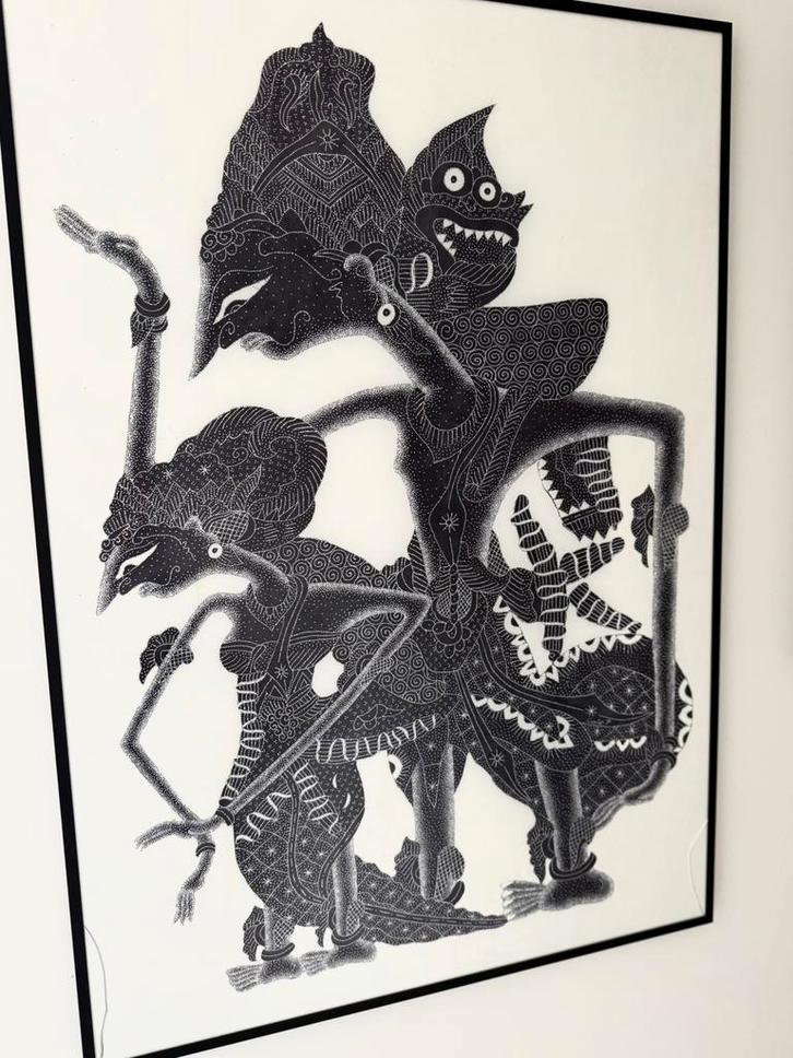 Mooi Tweekleurig batik doek uit Indonesië, Antiek en Kunst, Kunst | Schilderijen | Modern, Ophalen of Verzenden