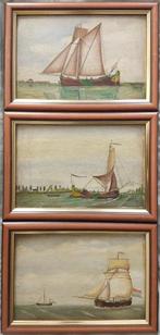 Drie 19e eeuwse Hollandse zeezichten met boten, Antiek en Kunst, Ophalen of Verzenden