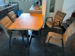 Boomstam Eettafel met 4 Stoelen, Gebruikt, 100 tot 150 cm, Eikenhout, 200 cm of meer
