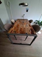 Industriële eettafel van robuust scheepshout / teakhout, Ophalen, 50 tot 100 cm, Zo goed als nieuw, Vijf personen of meer