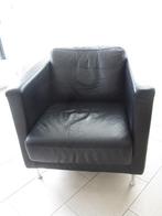 2 zwartleren fauteuils, Ophalen, Gebruikt, 50 tot 75 cm, Leer