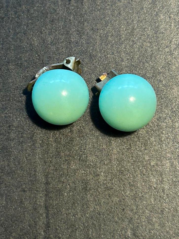 Vintage Mintgroene Clip Oorbellen - Jaren 60, Sieraden, Tassen en Uiterlijk, Oorbellen, Gebruikt, Knopjes of Stekers, Overige materialen