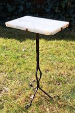 Brocante klein bijzettafeltje tuin marmer metaal, Tuin en Terras, Tuintafels, Ophalen, Gebruikt, Rechthoekig, Metaal