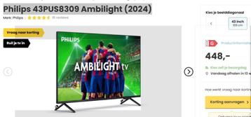 Philips 43PUS8309 Ambilight (2024) beschikbaar voor biedingen