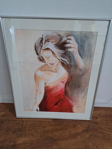 Schilderij 51x 61cm Vrouw Rood beschikbaar voor biedingen