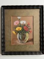 Schilderij stilleven bloemen in glazen pot aquarel krijt, Ophalen of Verzenden