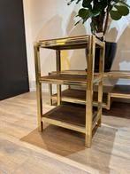 Bijzet tafels goudkleur met hout 3 delig, Ophalen, Zo goed als nieuw