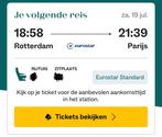 Treinticket Parijs Eurostar, Tickets en Kaartjes, Eén persoon, Trein, Met bestemming of datum