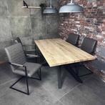 Complete eiken tafel rechthoekig, matrix poot en 4 stoelen, Huis en Inrichting, Tafels | Eettafels, Industrieel, landelijk en klassiek