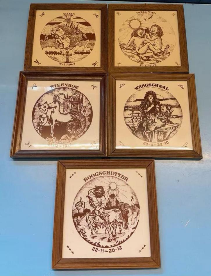 Vintage Sterrenbeeld Tegels - Set van 5, Antiek en Kunst, Antiek | Wandborden en Tegels, Ophalen of Verzenden