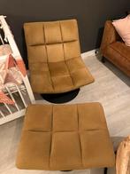 Dutchbone Fauteuil - GoudBruin + hocker, Huis en Inrichting, Fauteuils, 75 tot 100 cm, Ophalen of Verzenden, Zo goed als nieuw