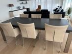 Bert Plantagie set: Tafel Bridge + 6 leren stoelen, Ophalen, 200 cm of meer, 50 tot 100 cm, Zo goed als nieuw