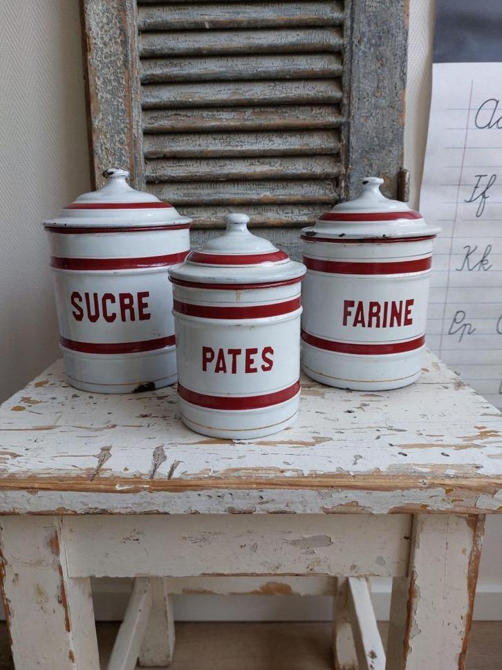 Set van 3 Belgische emaille voorraadbussen, Antiek en Kunst, Antiek | Emaille, Ophalen of Verzenden