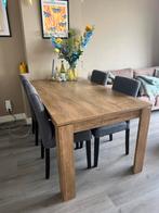 Eettafel (houtlook) en 4 stoelen (ook los verkrijgbaar), Ophalen, Gebruikt, 50 tot 100 cm, Vijf personen of meer