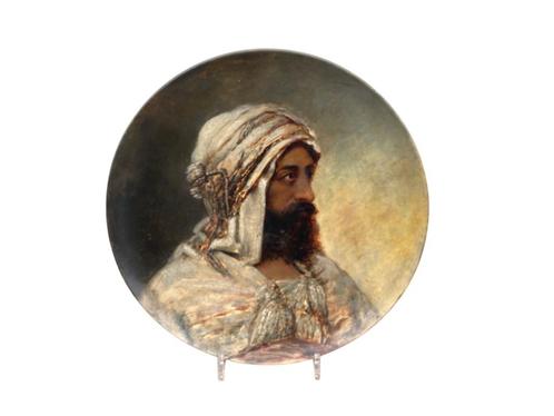 Handgeschilderd Wandbord | Portret Arabier Met Baard, Antiek en Kunst, Antiek | Wandborden en Tegels, Ophalen of Verzenden