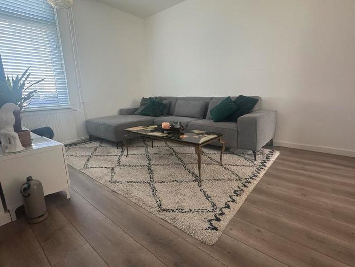 Wit zwart vloerkleed Karwei, Huis en Inrichting, Stoffering | Tapijten en Kleden, Gebruikt, 200 cm of meer, Rechthoekig, Zwart
