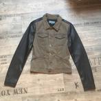 Legergroene jas met leren mouwen, Verzenden, Zo goed als nieuw, Maat 36 (S), Groen