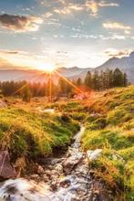 Schilderij Berglandschap "Zonsondergang in de bergen", Antiek en Kunst, Ophalen of Verzenden