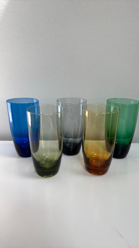 Carnaval kristalunie longdrink glazen. 5 stuks, Antiek en Kunst, Antiek | Glas en Kristal, Ophalen of Verzenden