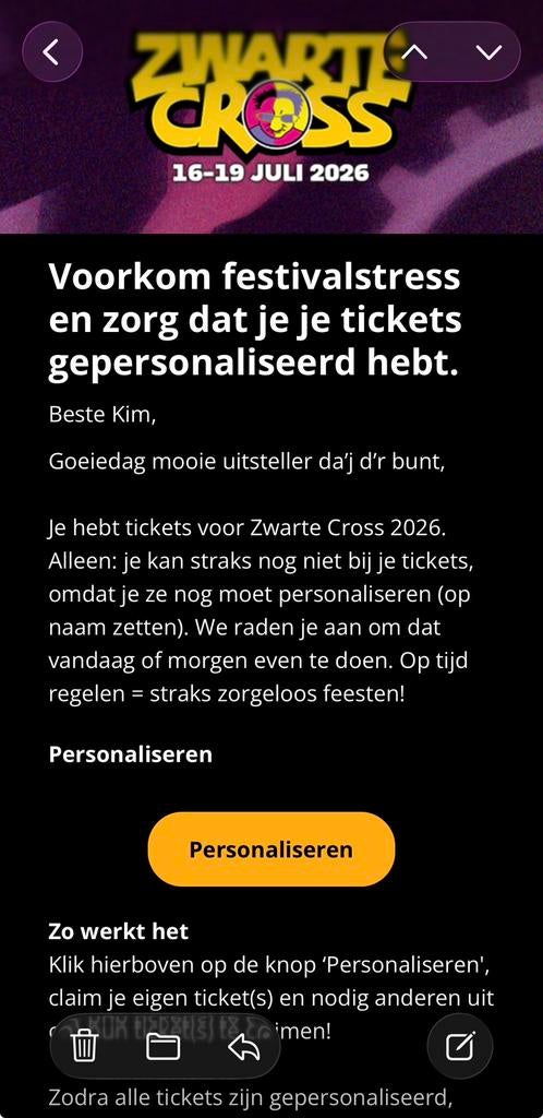 5 kaarten zwarte cross - zaterdag - alleen ophalen, Drie personen of meer