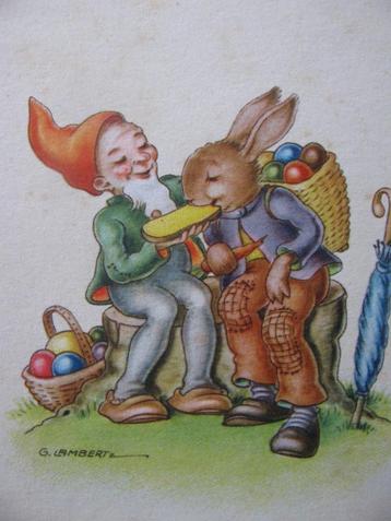 Oude Gesign. Kaart - Kabouter & Paashaas Eten een Boterham beschikbaar voor biedingen