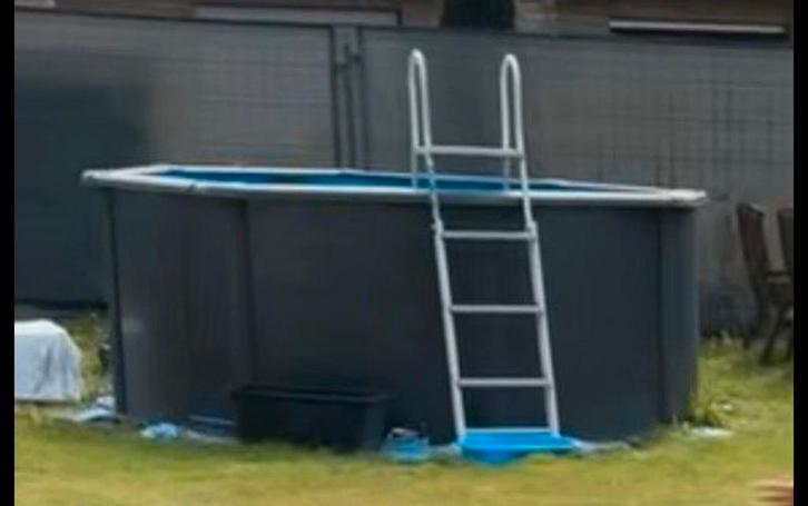 Staalwand zwembad 'Kea' grafiet achthoekig Ø 300 x 120 cm, Tuin en Terras, Zwembaden, Zo goed als nieuw, Opzetzwembad, Minder dan 80 cm