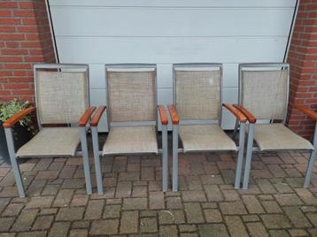4 stoelen Sieger Chalet Cadiz textileen teak tuinstoelen  beschikbaar voor biedingen