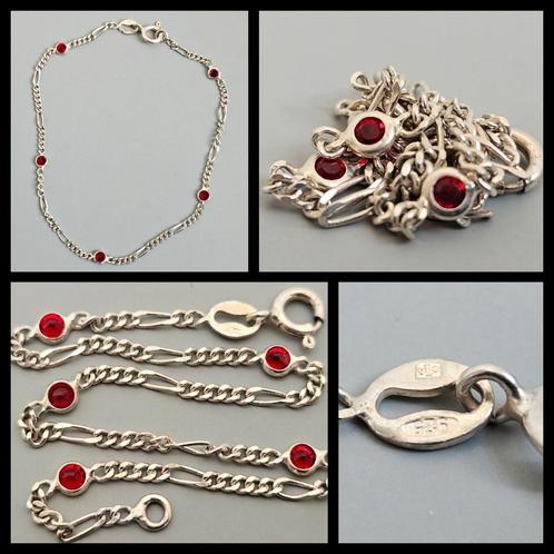 Zilver, 925 Nederlands zilveren armband,  rode steen, Sieraden, Tassen en Uiterlijk, Antieke sieraden, Ketting, Zilver, Ophalen of Verzenden